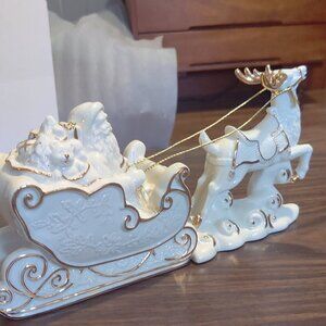 Santa with Sleigh FK001/900 Ivory fine china and a plentitude of Gold Trim. VTG.